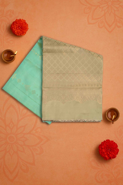 Turquoise Blue  Pure Soft Silk Fancy Butta Dark Sandal Border Pallu Saree NAA188