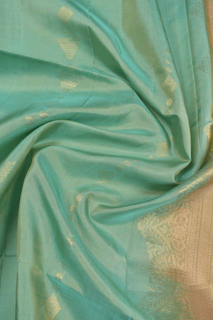Turquoise Blue  Pure Soft Silk Fancy Butta Dark Sandal Border Pallu Saree NAA188