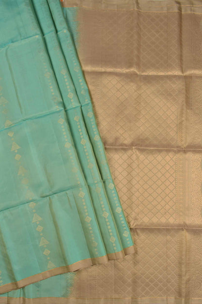 Turquoise Blue  Pure Soft Silk Fancy Butta Dark Sandal Border Pallu Saree NAA188