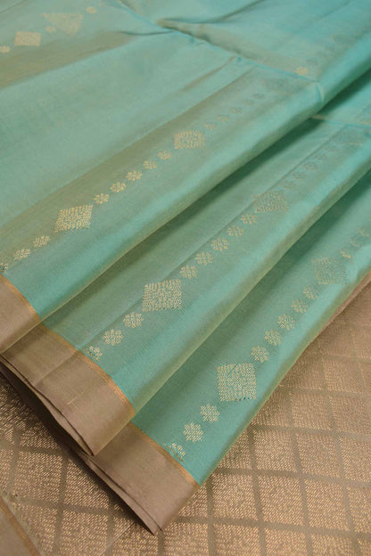 Turquoise Blue  Pure Soft Silk Fancy Butta Dark Sandal Border Pallu Saree NAA188
