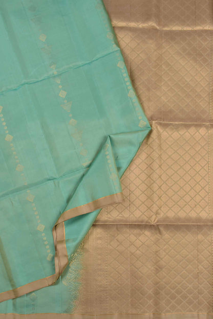 Turquoise Blue  Pure Soft Silk Fancy Butta Dark Sandal Border Pallu Saree NAA188