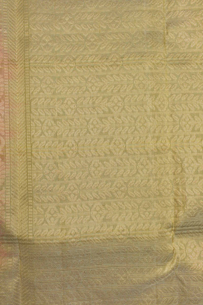 Light Copper Light Weight Pure Silk Fancy Butta Green Zari Border Pallu Saree NAA189