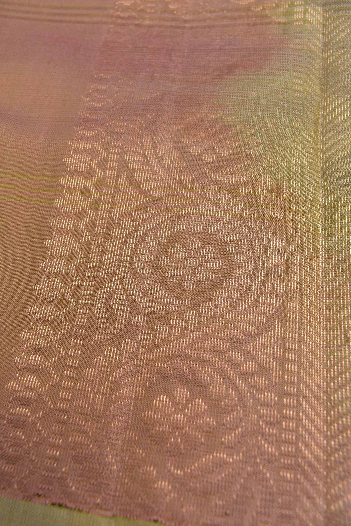 Light Copper Light Weight Pure Silk Fancy Butta Green Zari Border Pallu Saree NAA189