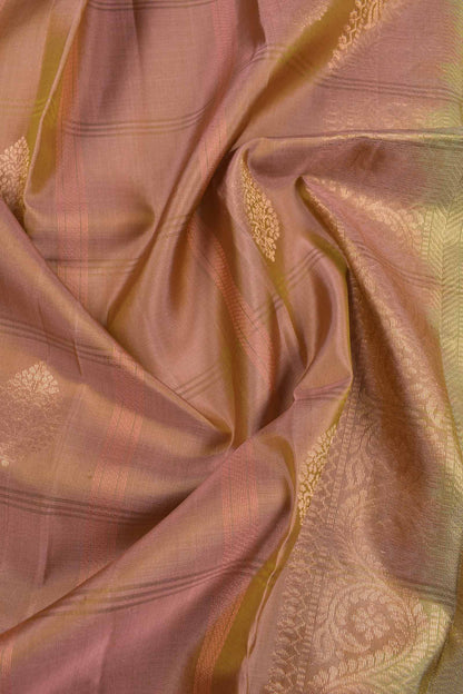 Light Copper Light Weight Pure Silk Fancy Butta Green Zari Border Pallu Saree NAA189