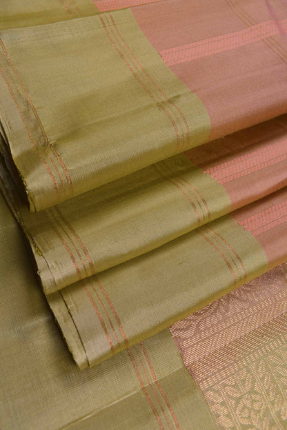 Light Copper Light Weight Pure Silk Fancy Butta Green Zari Border Pallu Saree NAA189