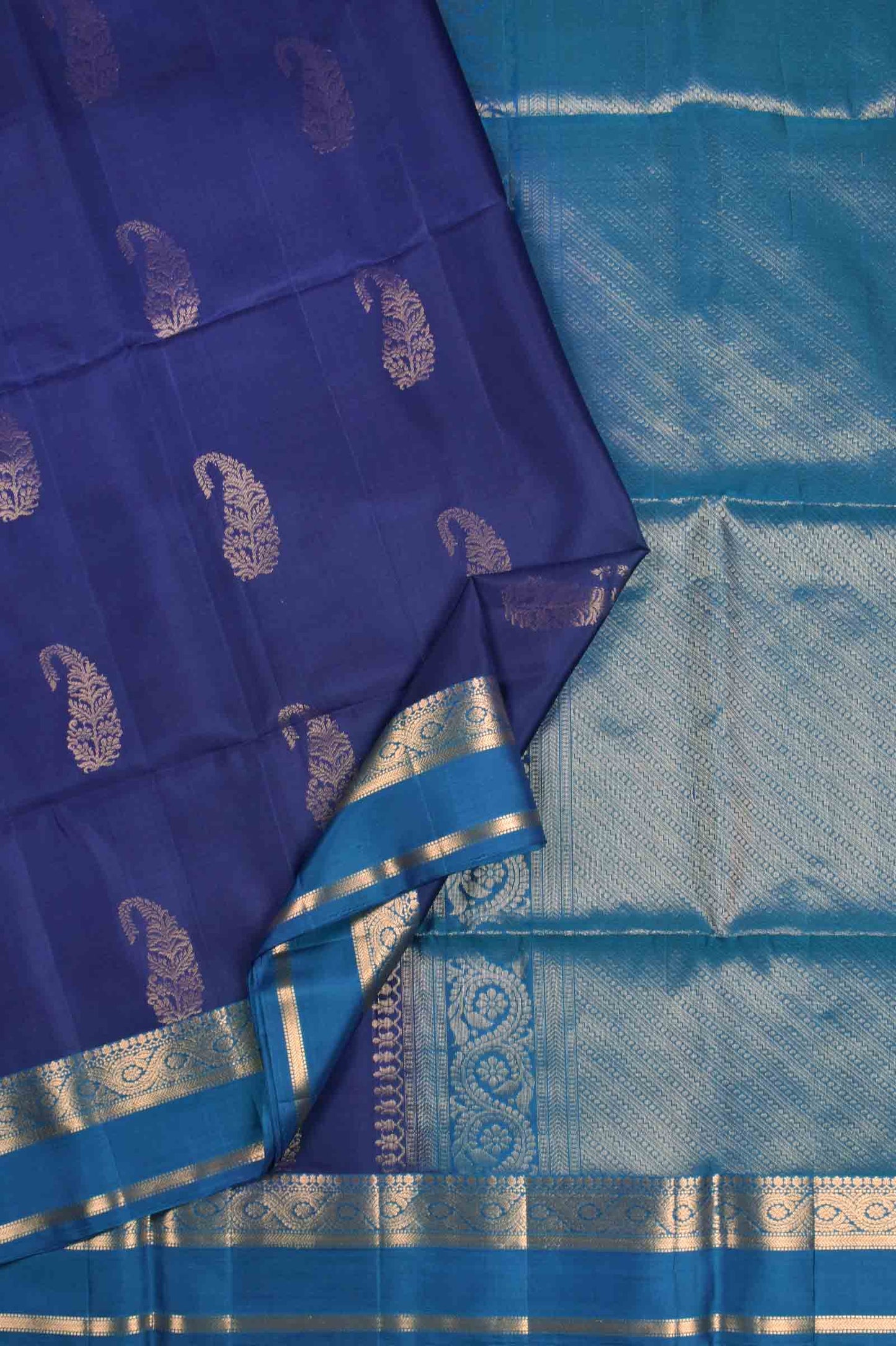 Navy Blue Pure Soft Silk Fancy Mango Butta Blue Zari Border Pallu Saree NAA193