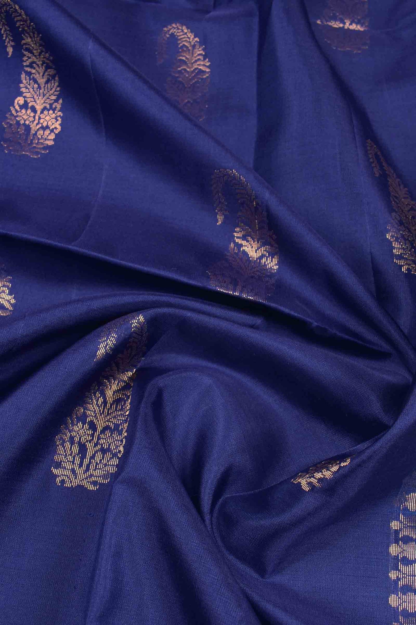 Navy Blue Pure Soft Silk Fancy Mango Butta Blue Zari Border Pallu Saree NAA193