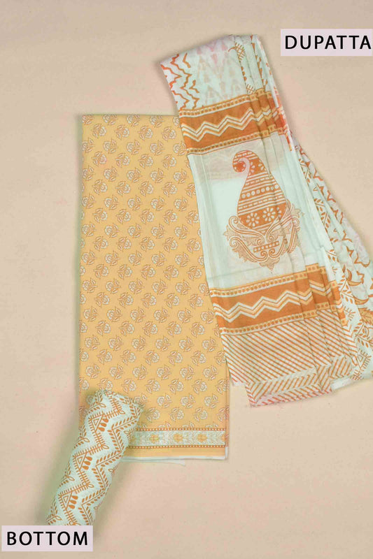 Light Yellow Jaipur Cotton Chudithar Material Floral Print Suit