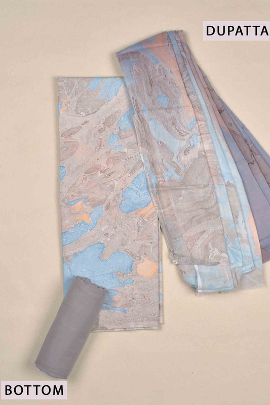 Light Blue Brown Jaipur Cotton Chudithar Material Marble Print Suit