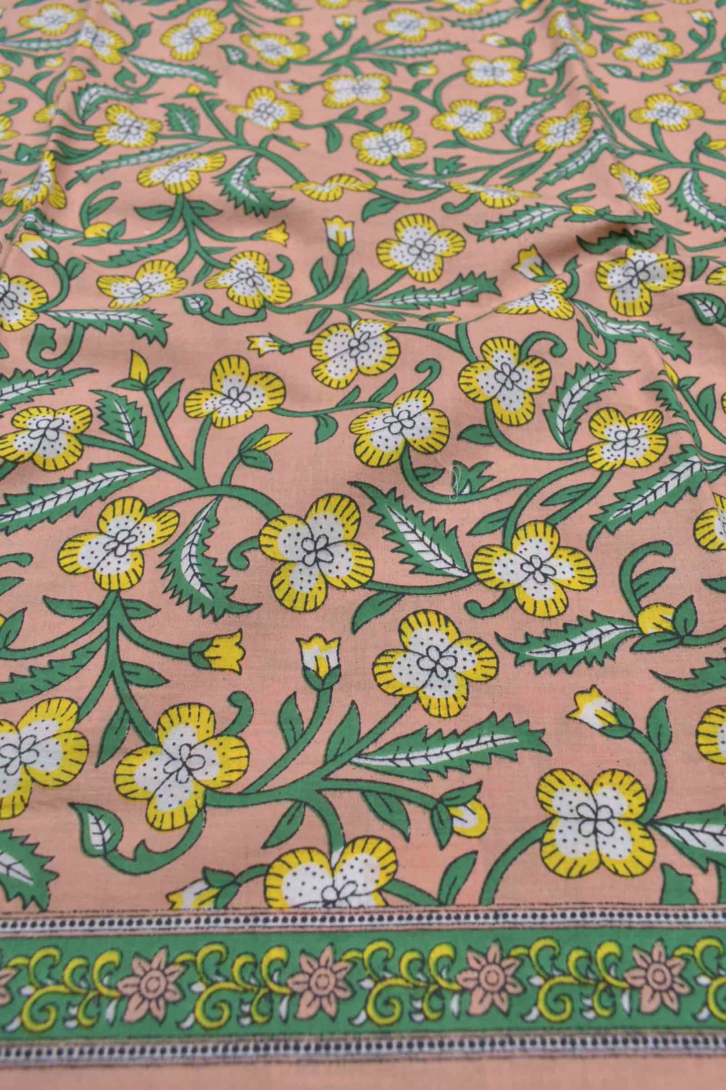 Peach Cotton Jaipur Chudithar Material Floral Vine Print Suit