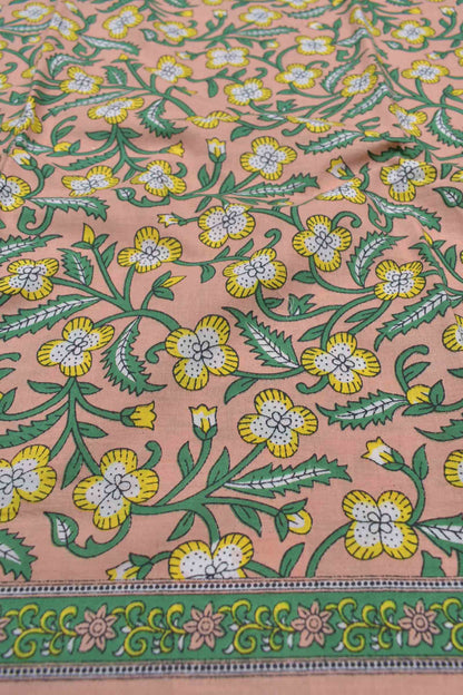 Peach Cotton Jaipur Chudithar Material Floral Vine Print Suit