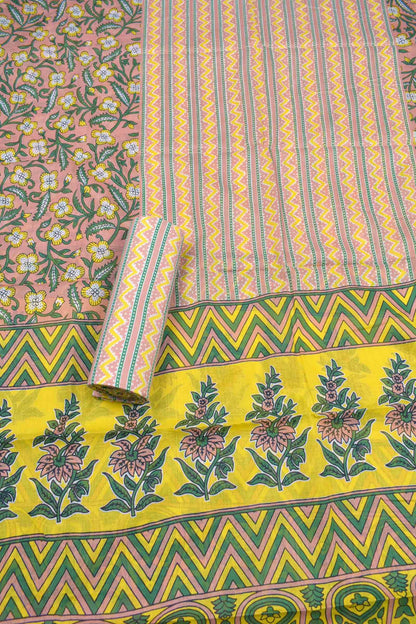 Peach Cotton Jaipur Chudithar Material Floral Vine Print Suit
