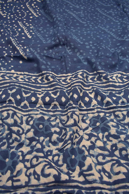 White With Blue Cotton Chudithar Material Florals Print Suit