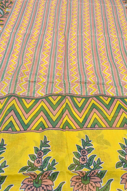 Peach Cotton Jaipur Chudithar Material Floral Vine Print Suit