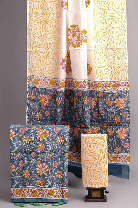 Blue's Grey Jaipur Cotton Chudithar Material Spring Garden Suit