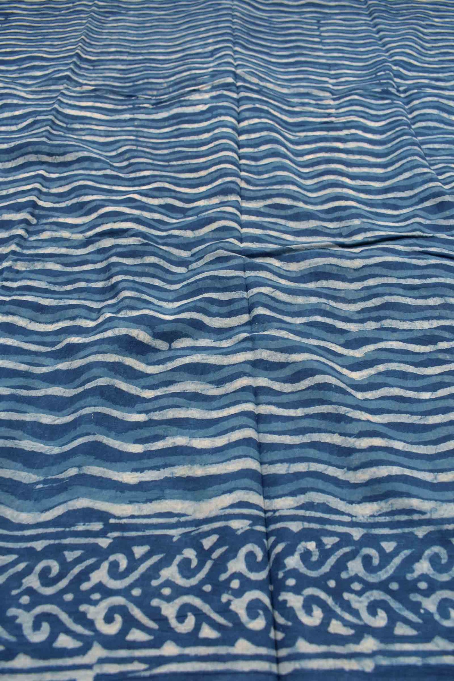 Indigo Blue Cotton Chudithar Material Deep Sea Waves Print Suit