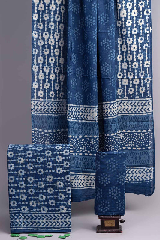 Blue Jaipur Cotton Chudithar Material Star Drop Suit