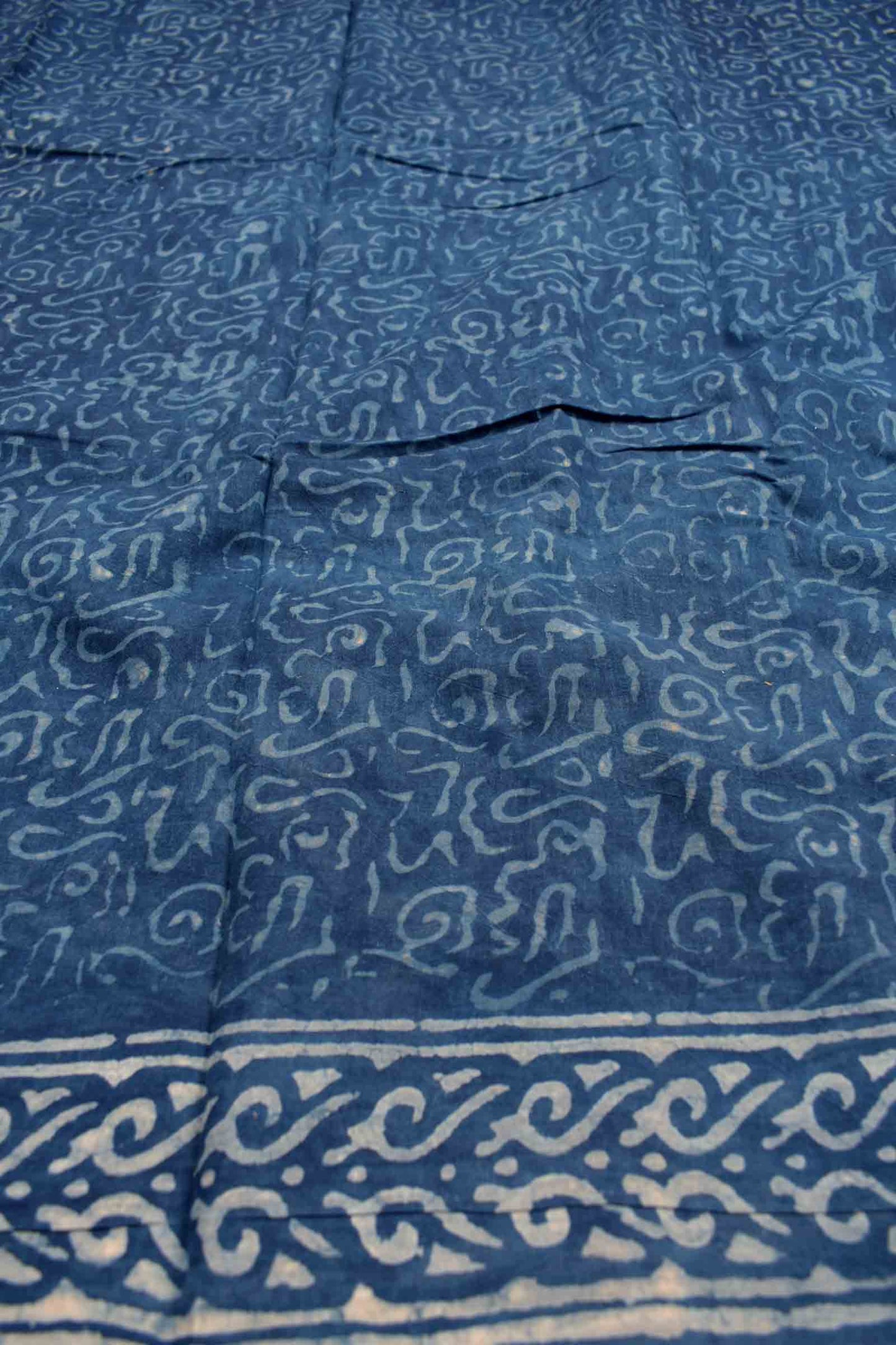 Indigo Blue Cotton Chudithar Material Deep Sea Waves Print Suit