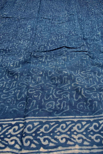 Indigo Blue Cotton Chudithar Material Deep Sea Waves Print Suit