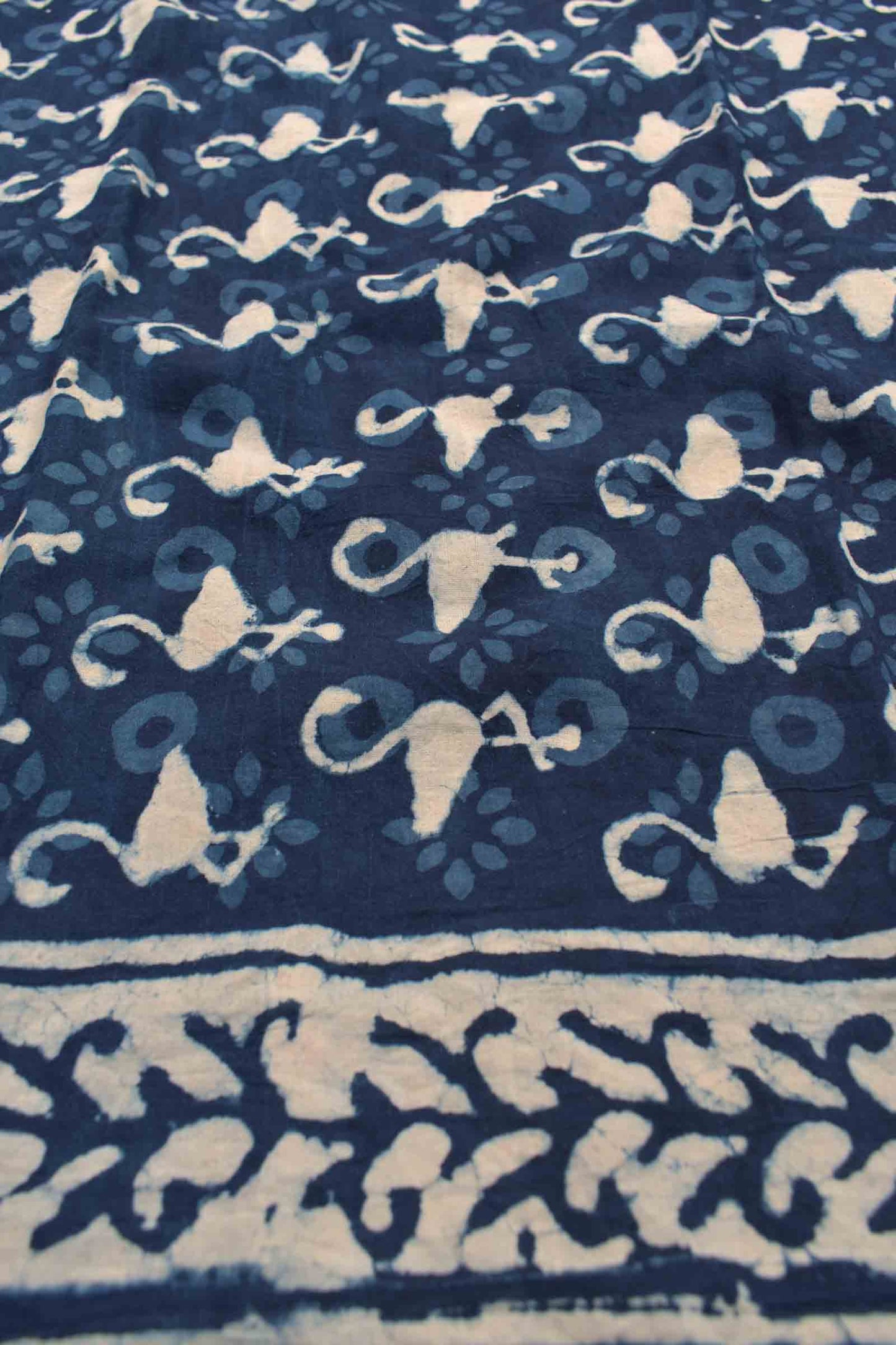 Indigo Blue Cotton Chudithar Material Flamingo Print Suit