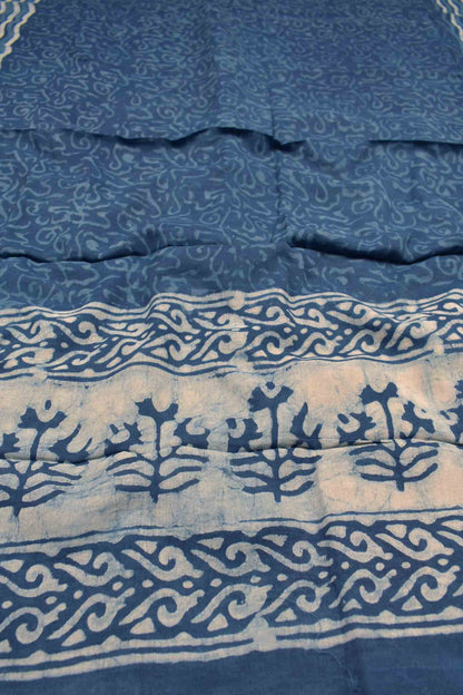 Indigo Blue Cotton Chudithar Material Deep Sea Waves Print Suit