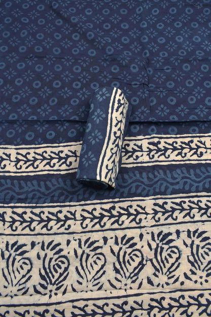 Indigo Blue Cotton Chudithar Material Flamingo Print Suit