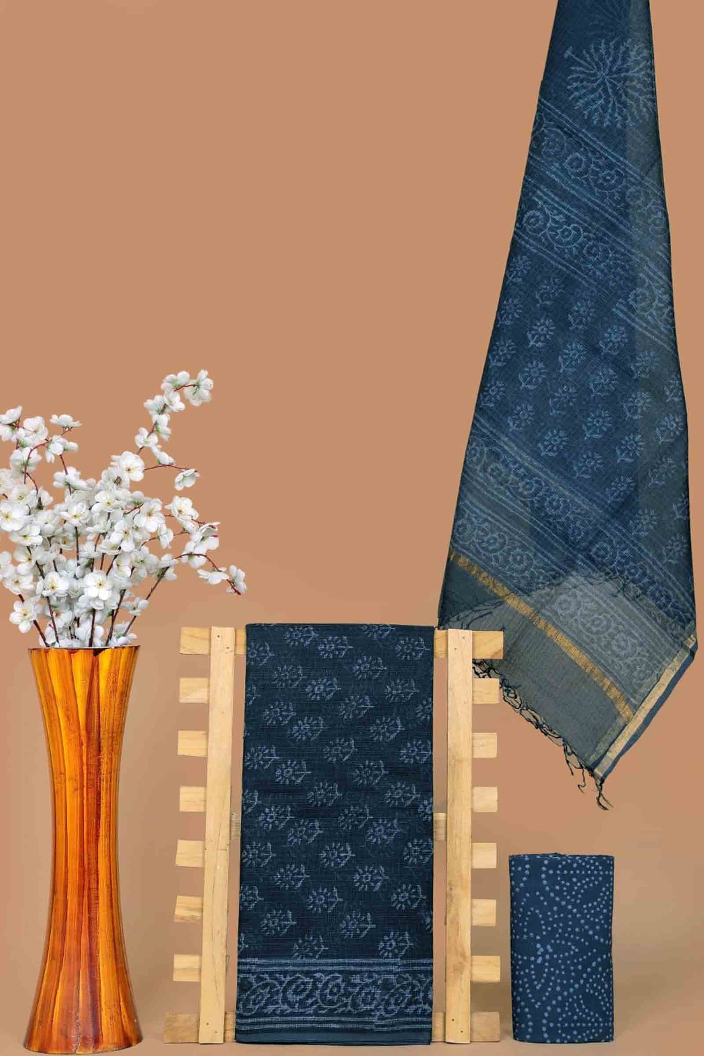 Indigo Blue Kota Cotton Chudithar Material Floral Suit