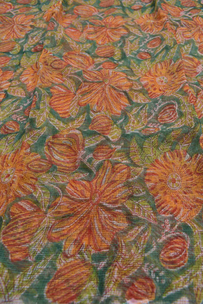 Light Green Kota Cotton Chudithar Material Sunset Floral Suit