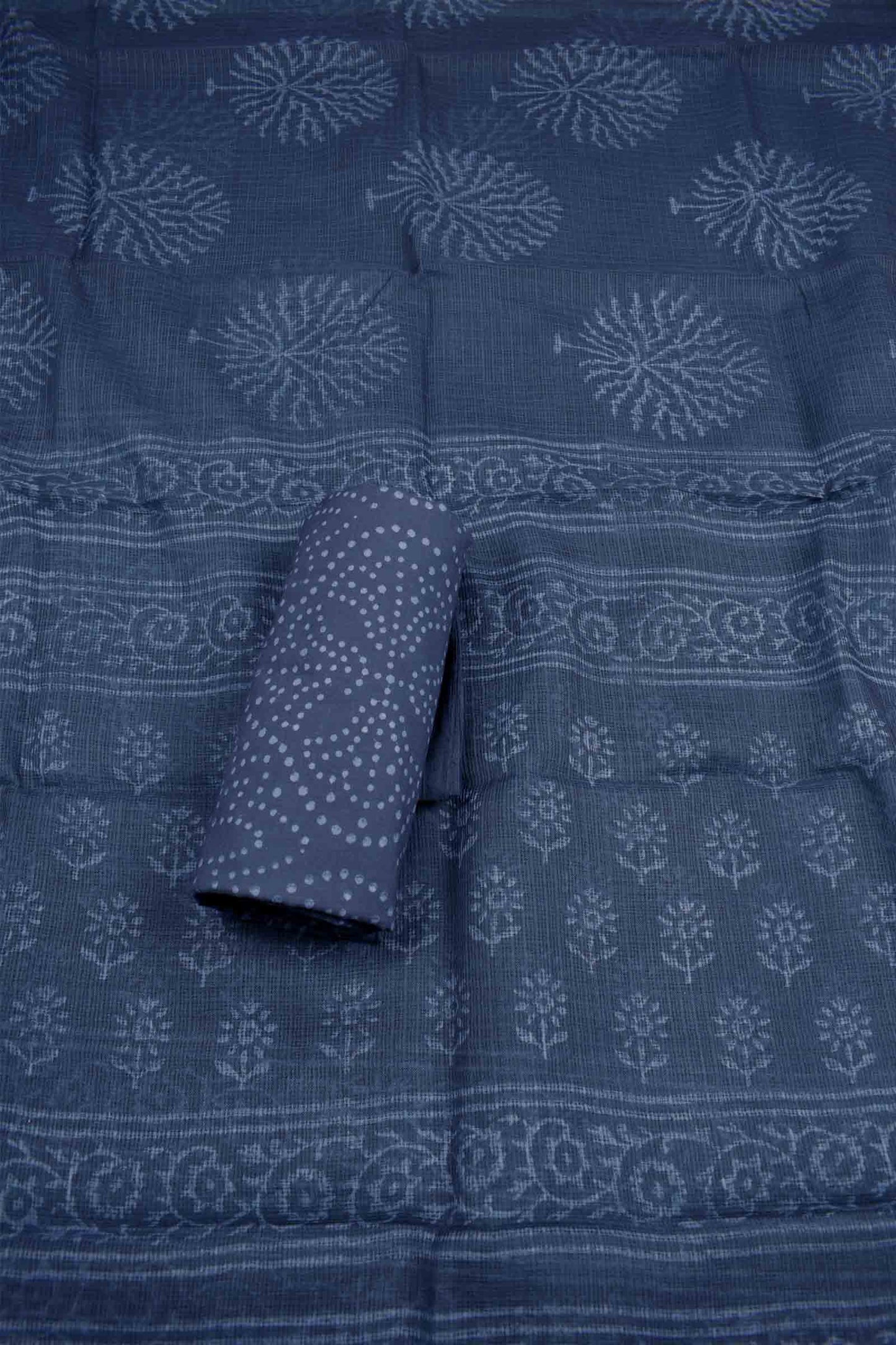 Indigo Blue Kota Cotton Chudithar Material Floral Suit