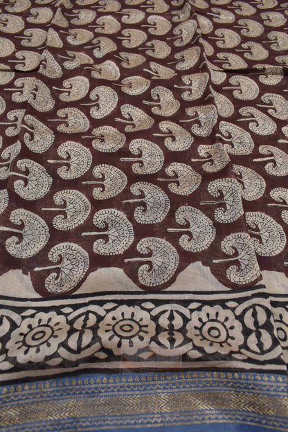 Brown Maheshwari Silk Chudithar Material Forest Floral Print Suit