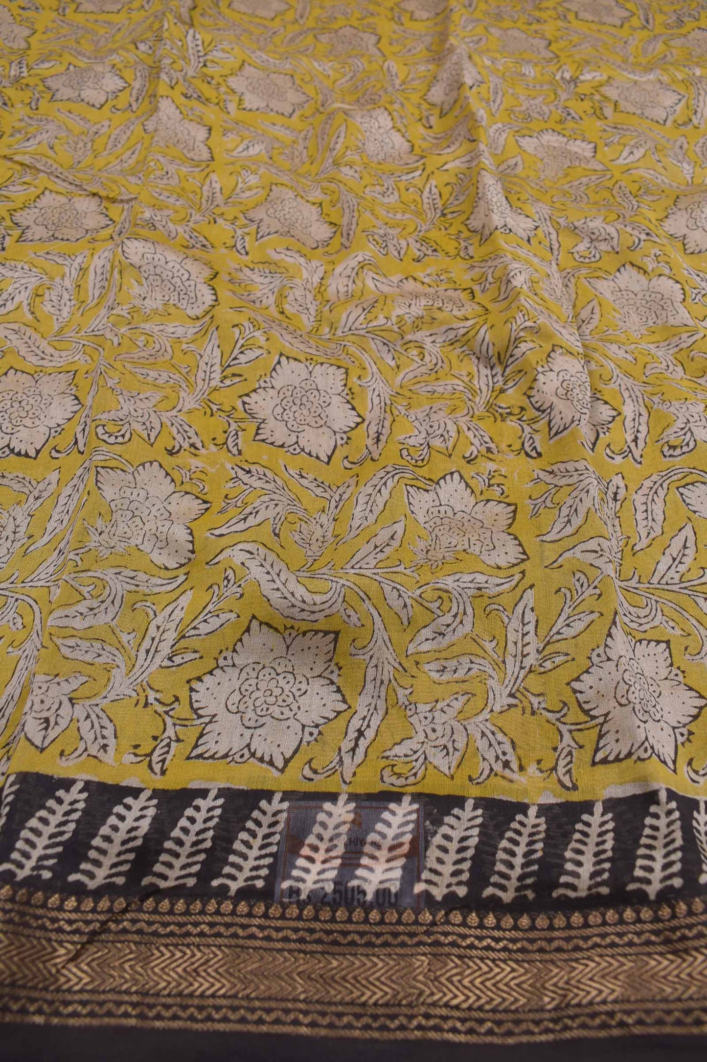 Light Yellow  Maheswari Silk Chudithar Material Star Floral Print Suit