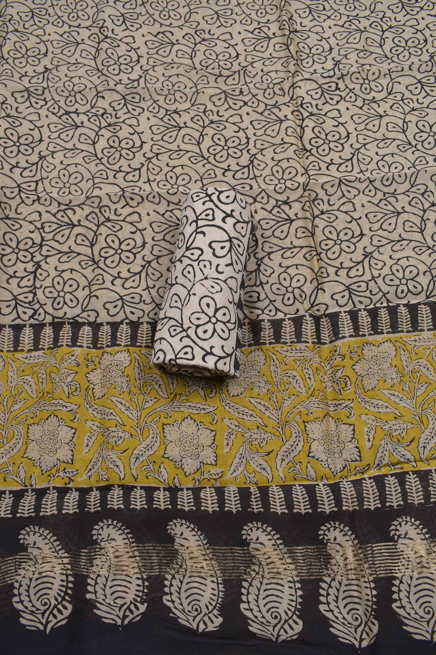 Light Yellow  Maheswari Silk Chudithar Material Star Floral Print Suit