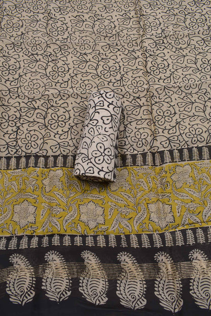 Light Yellow  Maheswari Silk Chudithar Material Star Floral Print Suit