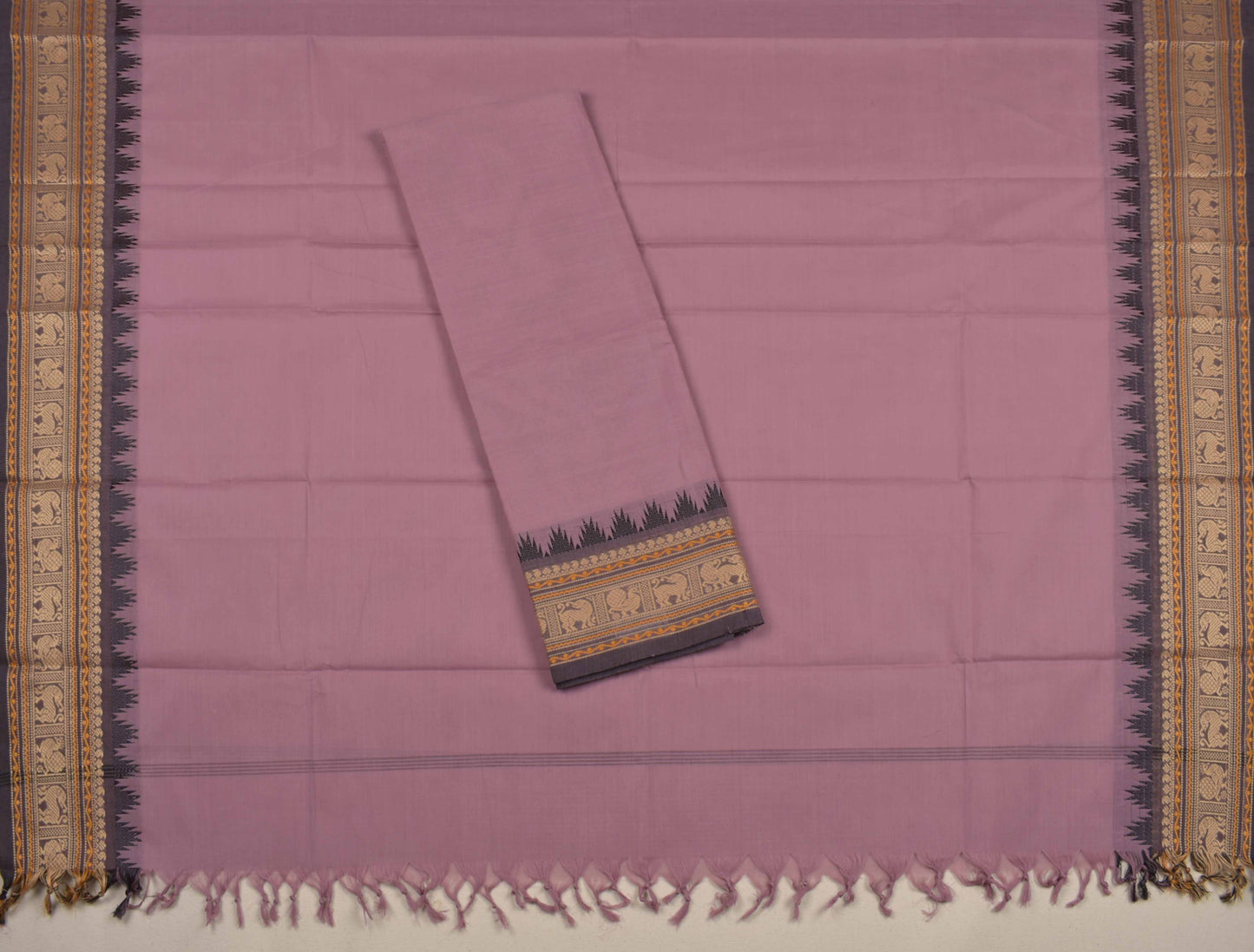 Light Voilet Pure Chettinad Cotton Chudithar Material Peacock Border Suit