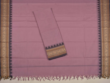 Light Voilet Pure Chettinad Cotton Chudithar Material Peacock Border Suit