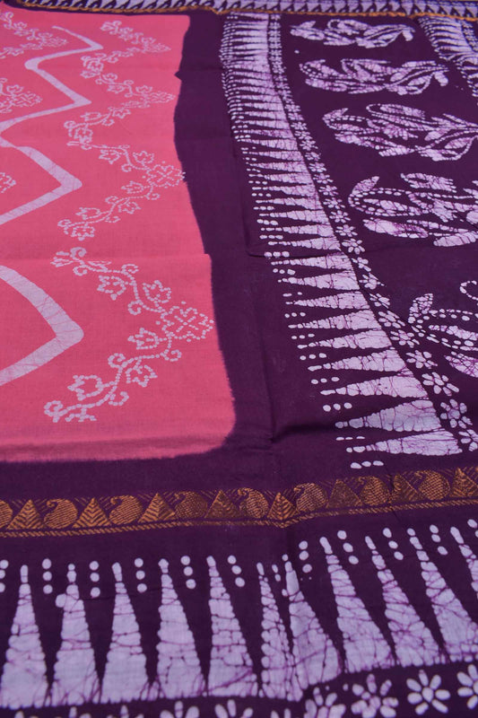 Pink Pure Sungudi Cotton Floral Waves Temple Border Saree