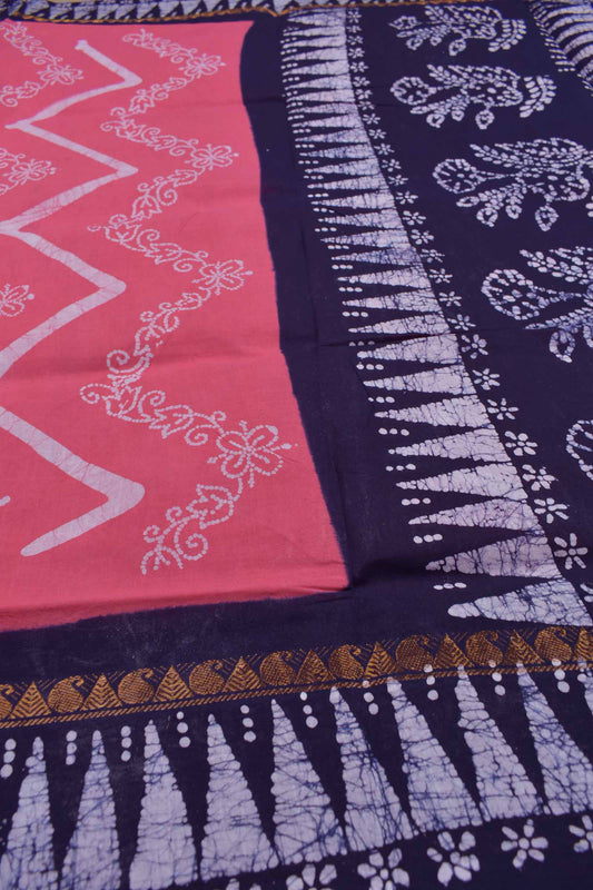 Pink Pure Sungudi Cotton Floral Waves Temple Border Saree