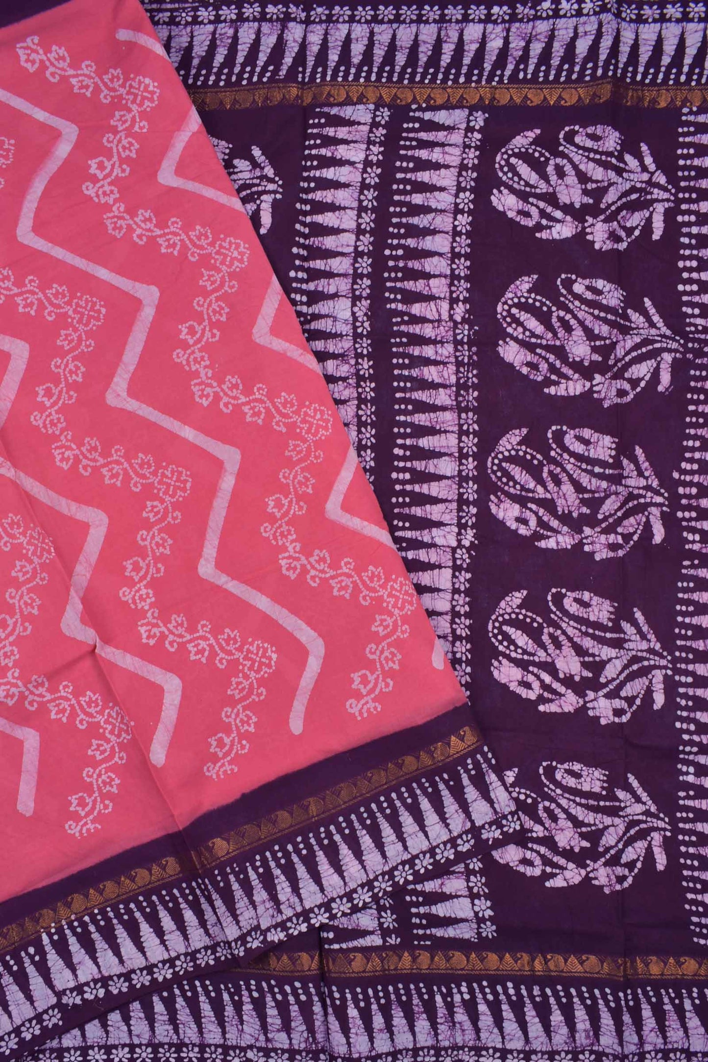 Pink Pure Sungudi Cotton Floral Waves Temple Border Saree