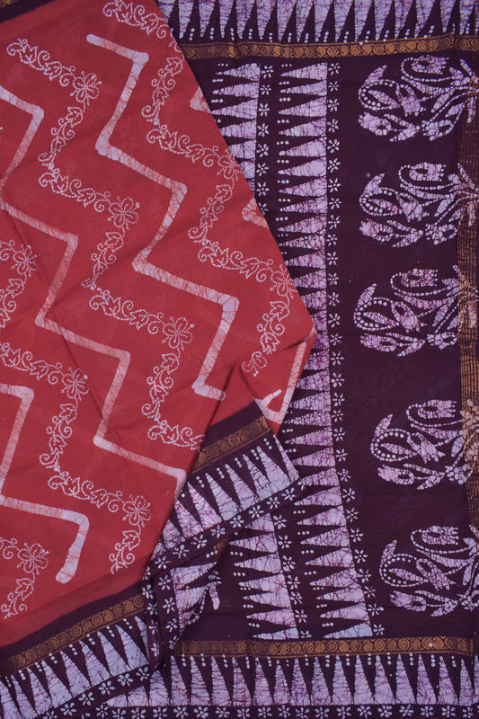 Ruby Red Pure Sungudi Cotton Floral Waves Temple Border Saree