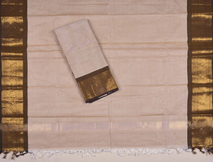 Cream Colour Pure Chettinad Cotton Chudithar Material Peacock Border Suit