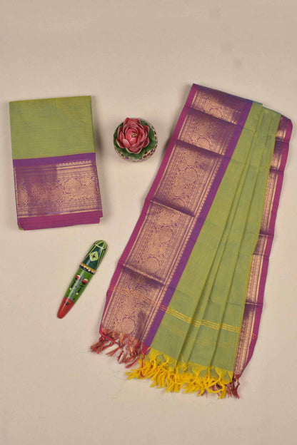 Green Pure Chettinad Cotton Chudithar Material Peacock Border Suit