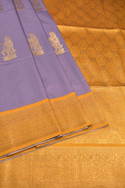 Light Violet  Paavai Butta Yellow Pallu Semi Soft Silk Saree