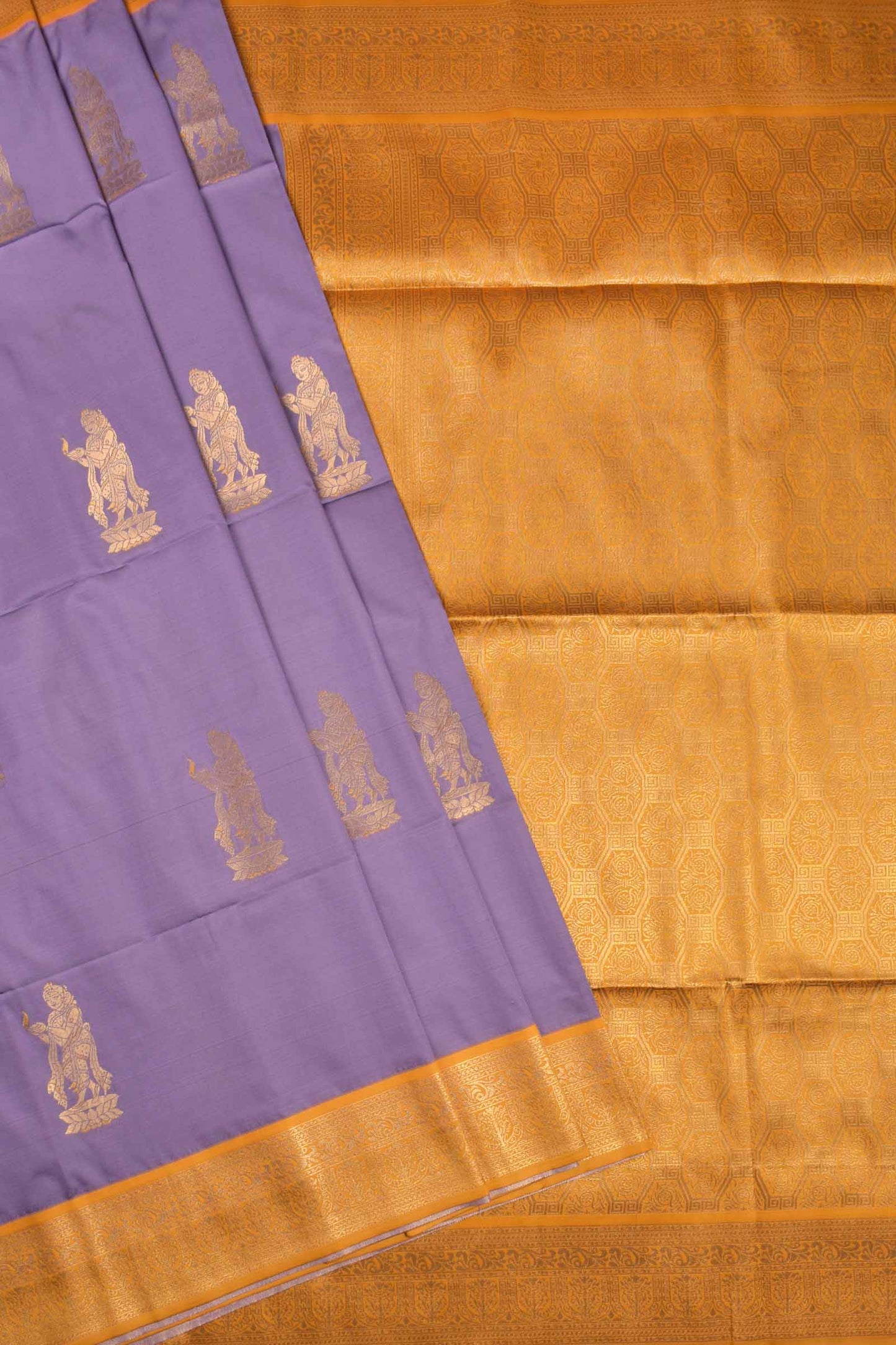 Light Violet  Paavai Butta Yellow Pallu Semi Soft Silk Saree