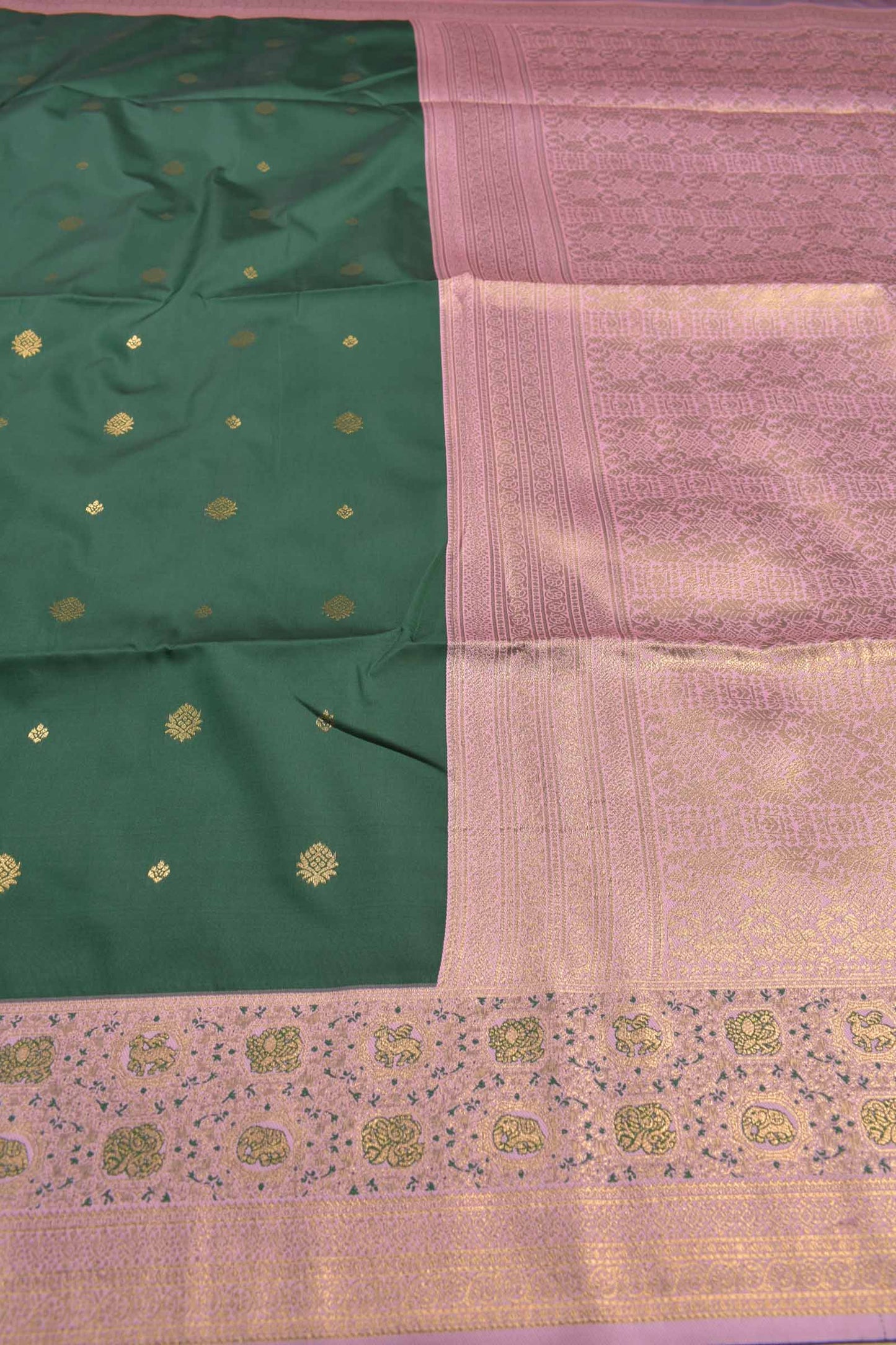 Green Mini Butta Pink Rich Contrast Pallu Semi Soft Silk Saree