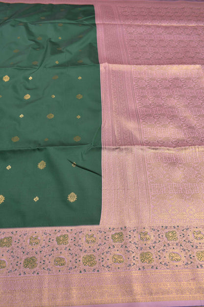 Green Mini Butta Pink Rich Contrast Pallu Semi Soft Silk Saree