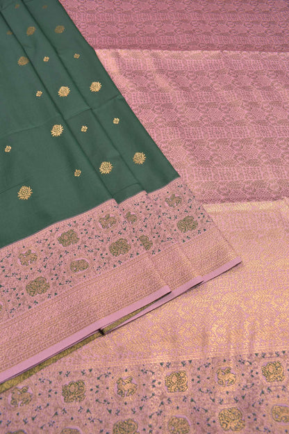 Green Mini Butta Pink Rich Contrast Pallu Semi Soft Silk Saree