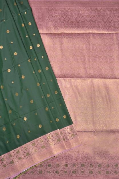 Green Mini Butta Pink Rich Contrast Pallu Semi Soft Silk Saree