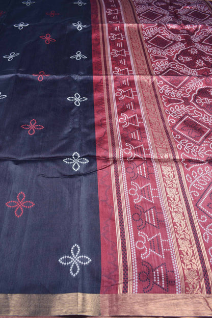Black  Bandhej Silk Zari Border Saree