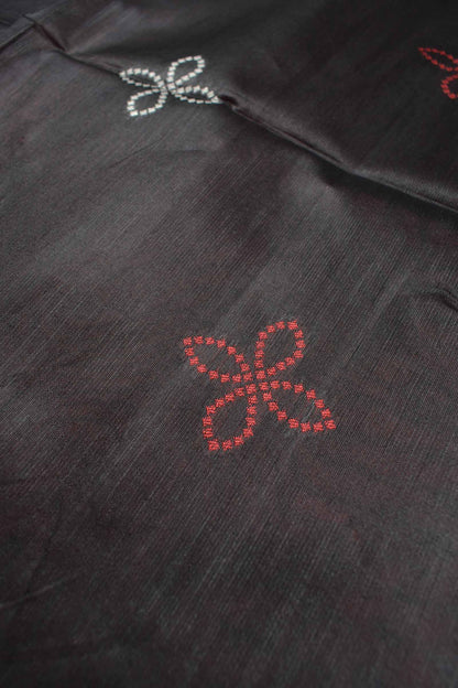 Black  Bandhej Silk Zari Border Saree