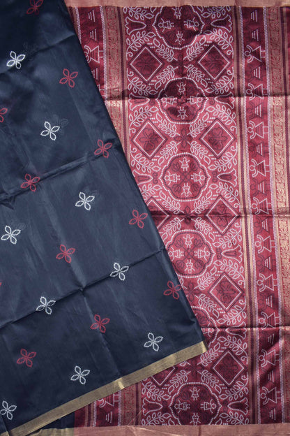 Black  Bandhej Silk Zari Border Saree